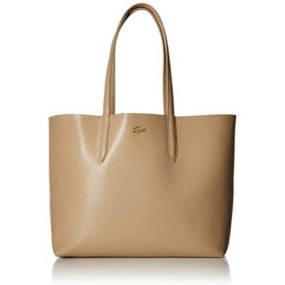 Lacoste Anna Leather Reversable Taupe Incense Open Shopper Tote Shoulder Bag - Picture 1 of 10